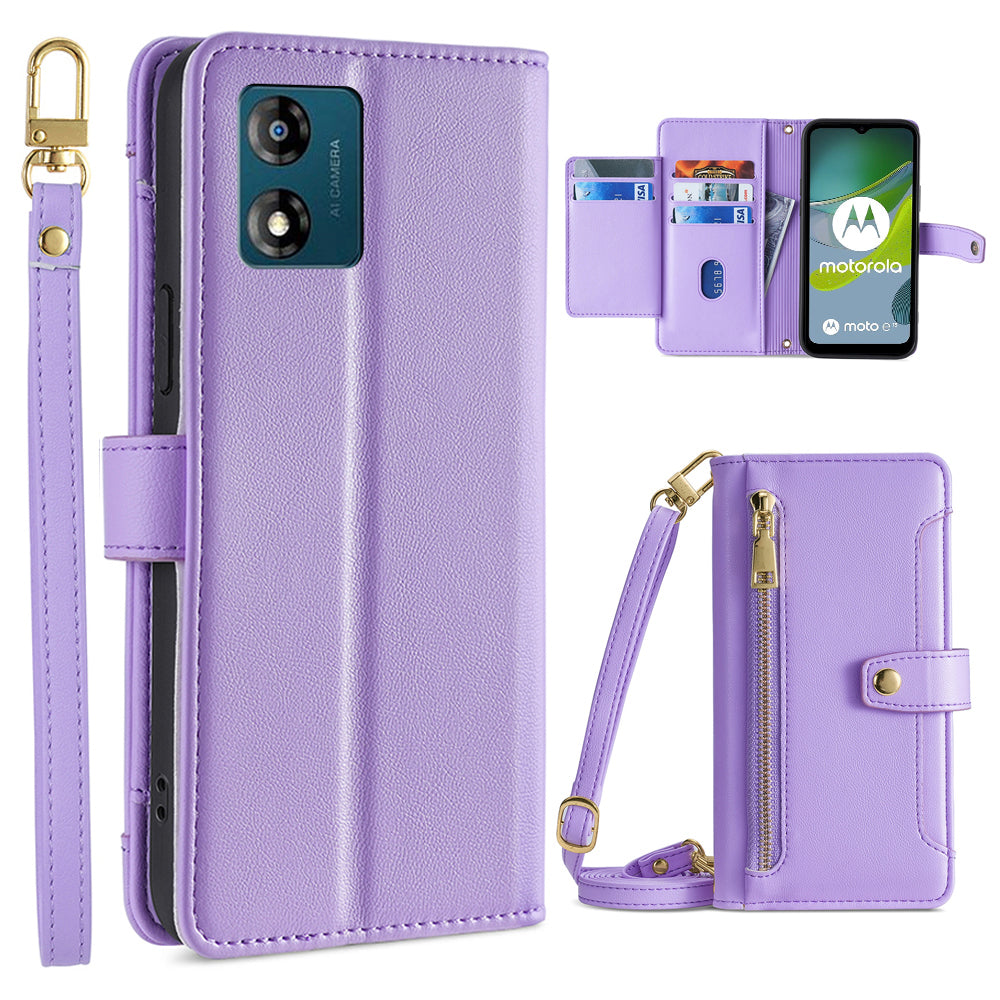 Card Slots Phone Stand Case for Motorola Moto E13 4G Zipper Pocket Leather Phone Cover with Straps Card Slots Phone Stand Case for Motorola Moto E13 4G Zipper Pocket Leather Phone Cover with Straps